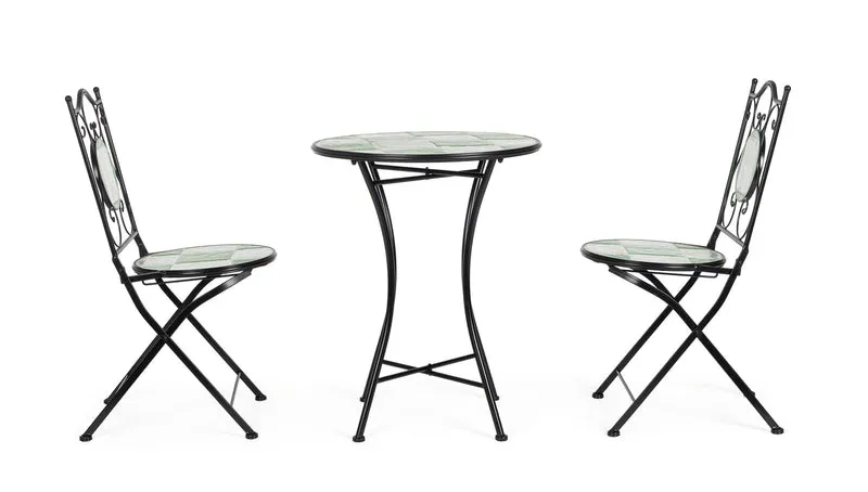 Set di 2 Sedie Pieghevoli da Esterno in Acciaio con Decoro in Ceramica - LOIRE