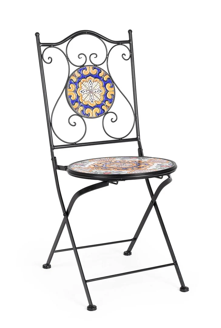 Set di 2 Sedie Pieghevoli da Esterno in Acciaio con Ceramica - SANTORINI