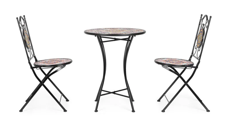 Set di 2 Sedie Pieghevoli da Esterno in Acciaio con Ceramica - SANTORINI