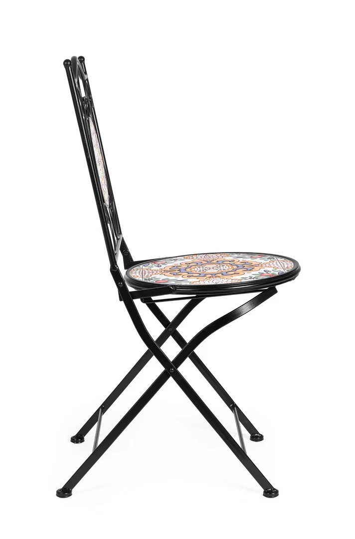 Set di 2 Sedie Pieghevoli da Esterno in Acciaio con Ceramica - SANTORINI