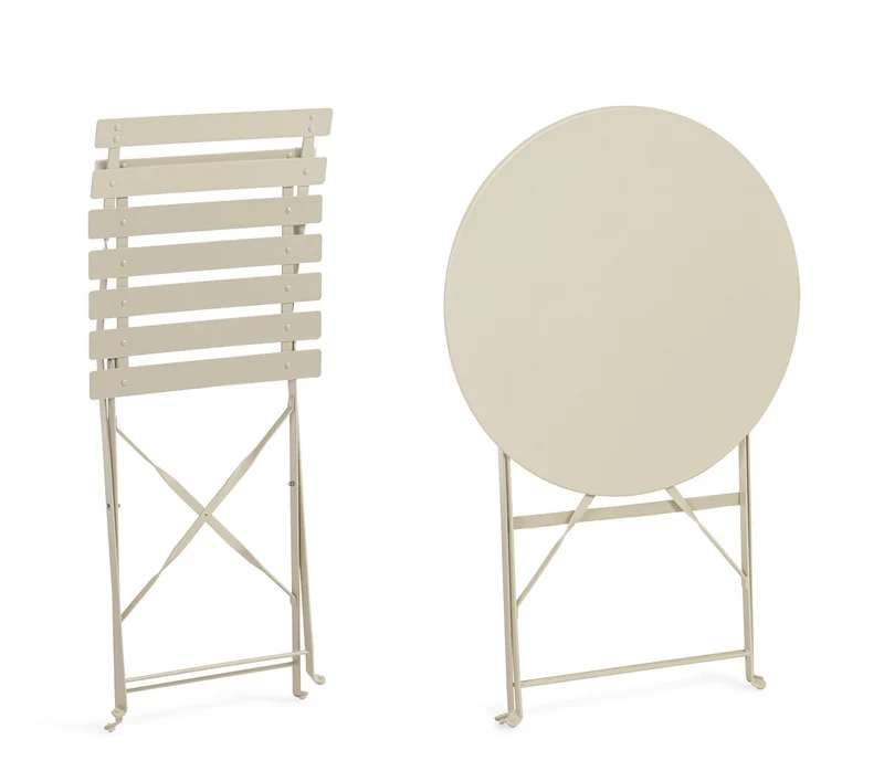 Set da 3 Pezzi Tavolo Rotondo e Sedie Pieghevoli da Esterno in Acciaio - BISTROT