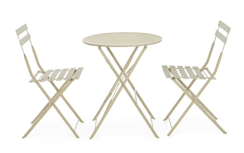 Set da 3 Pezzi Tavolo Rotondo e Sedie Pieghevoli da Esterno in Acciaio - BISTROT