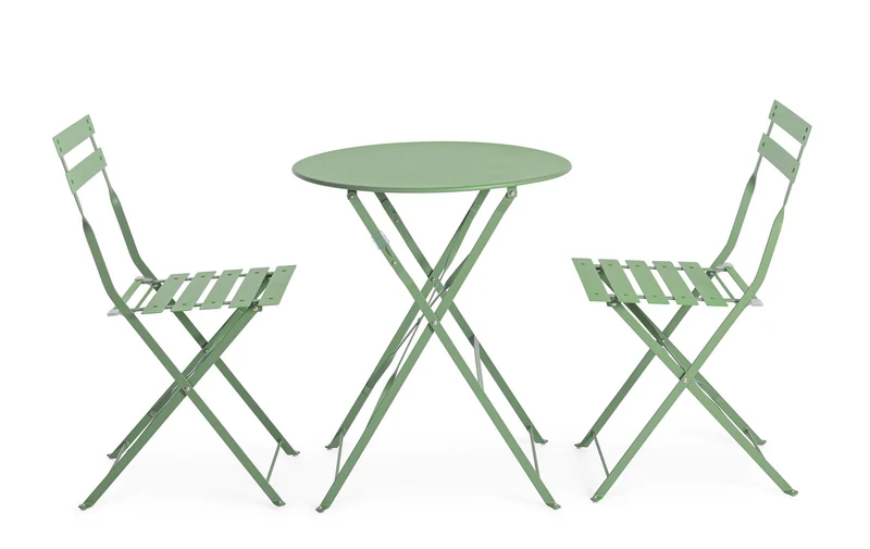 Set da 3 Pezzi Tavolo Rotondo e Sedie Pieghevoli da Esterno in Acciaio - BISTROT