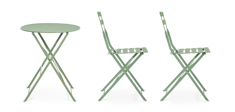Set da 3 Pezzi Tavolo Rotondo e Sedie Pieghevoli da Esterno in Acciaio - BISTROT