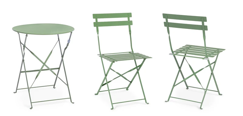 Set da 3 Pezzi Tavolo Rotondo e Sedie Pieghevoli da Esterno in Acciaio - BISTROT