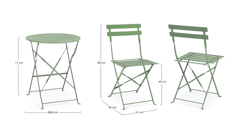 Set da 3 Pezzi Tavolo Rotondo e Sedie Pieghevoli da Esterno in Acciaio - BISTROT