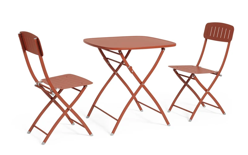 Set da 3 Posti Bistrot Pieghevole in Acciaio per Esterno Terracotta - BISTROT
