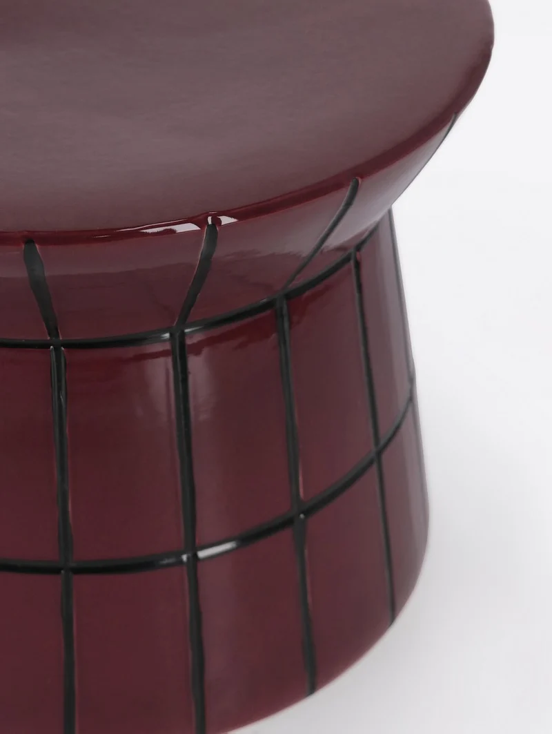 Tavolino decorativo in terracotta smaltata bordeaux fatto a mano H30 - ABBES