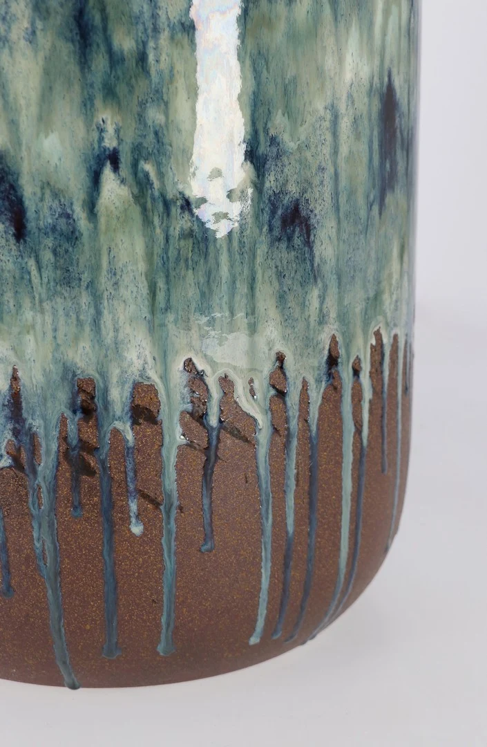 Tavolino decorativo in terracotta smaltata fatto a mano azzurro blu - DELFA