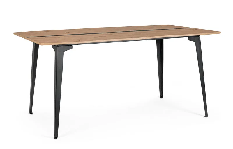 Tavolo da pranzo piano effetto legno con gambe in acciaio nero - MELYS
