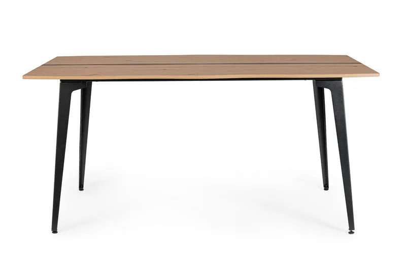 Tavolo da pranzo piano effetto legno con gambe in acciaio nero - MELYS