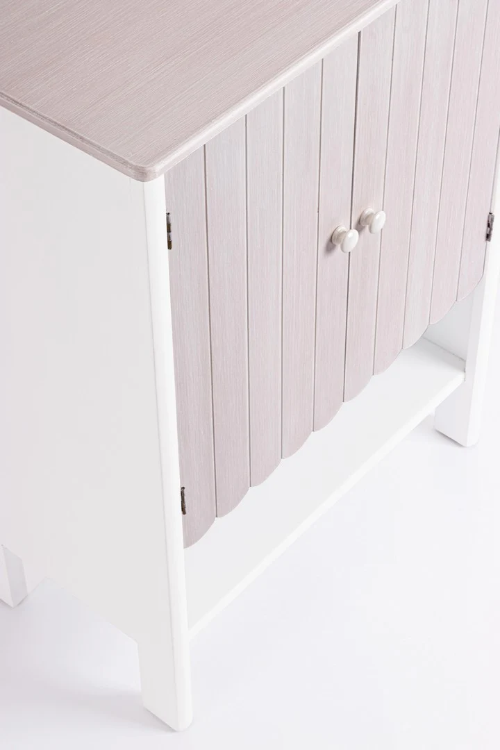Credenza 2 Ante in Legno Bianco e Beige Stile Shabby - FAYEL