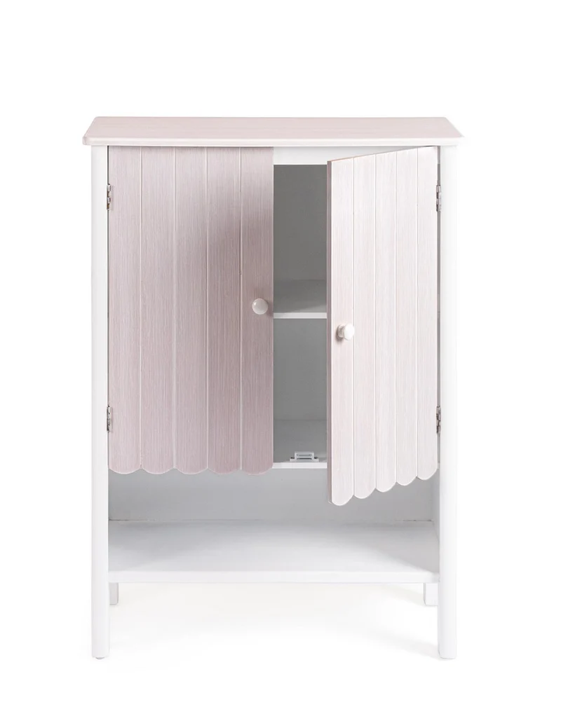 Credenza 2 Ante in Legno Bianco e Beige Stile Shabby - FAYEL