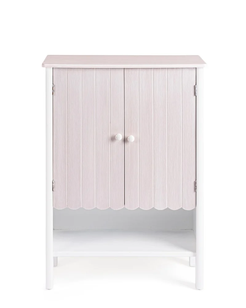 Credenza 2 Ante in Legno Bianco e Beige Stile Shabby - FAYEL
