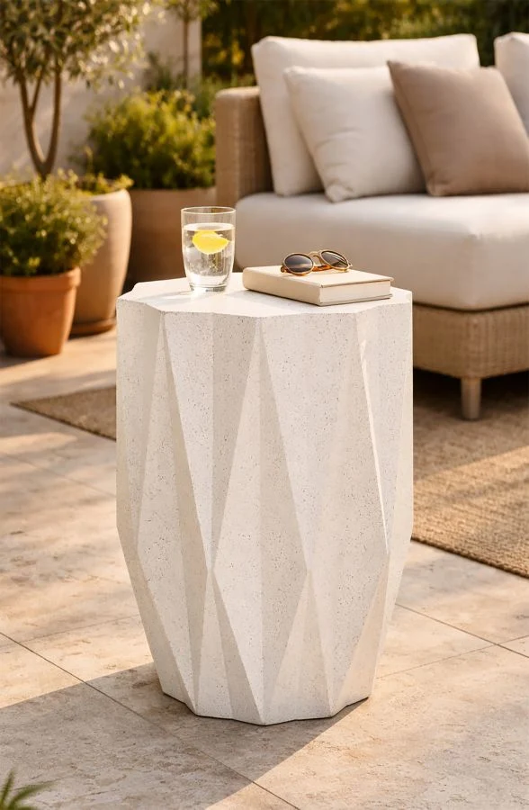 Tavolino rotondo effetto pietra stile moderno 38x53 cm - STAR