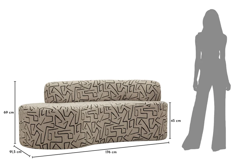 Divanetto moderno 3 posti 176x91,5x69 cm design cosmopolita - NAIROBI