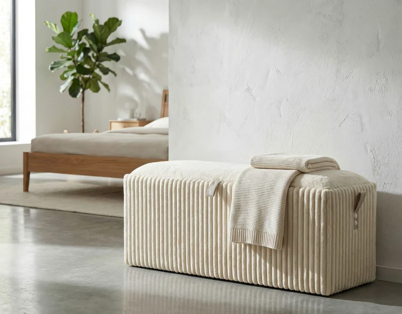 Panca contenitore imbottita in tessuto plissettato stile scandinavo - GOTEBORG
