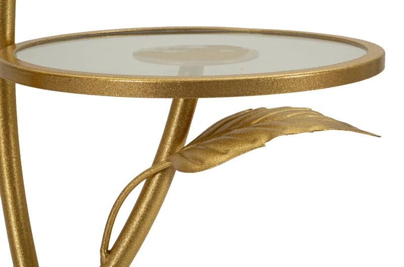 Tavolino rotondo 3 ripiani dorato con motivi foglie 54x69 cm - LEAF