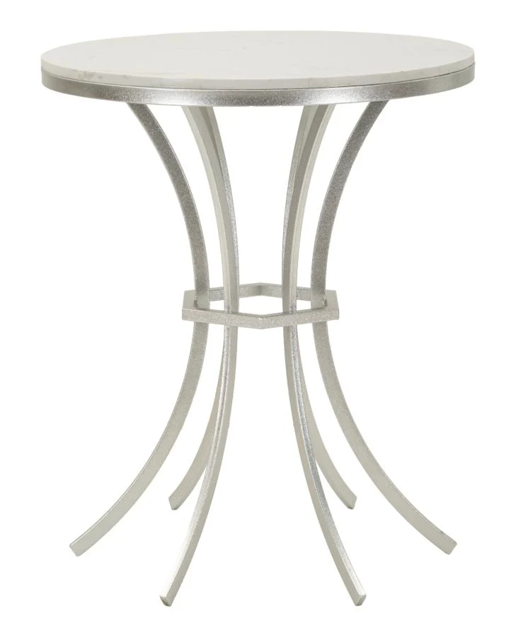 Tavolino rotondo in metallo con piano effetto marmo 56x68 cm - ISTANBUL