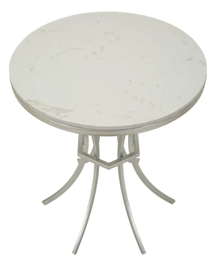 Tavolino rotondo in metallo con piano effetto marmo 56x68 cm - ISTANBUL