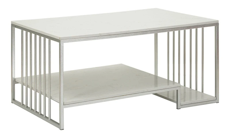 Tavolino da caffè con doppio piano effetto marmo 90x60x45 - KAYSERI