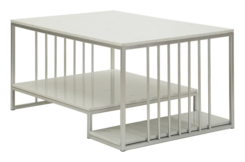 Tavolino da caffè con doppio piano effetto marmo 90x60x45 - KAYSERI