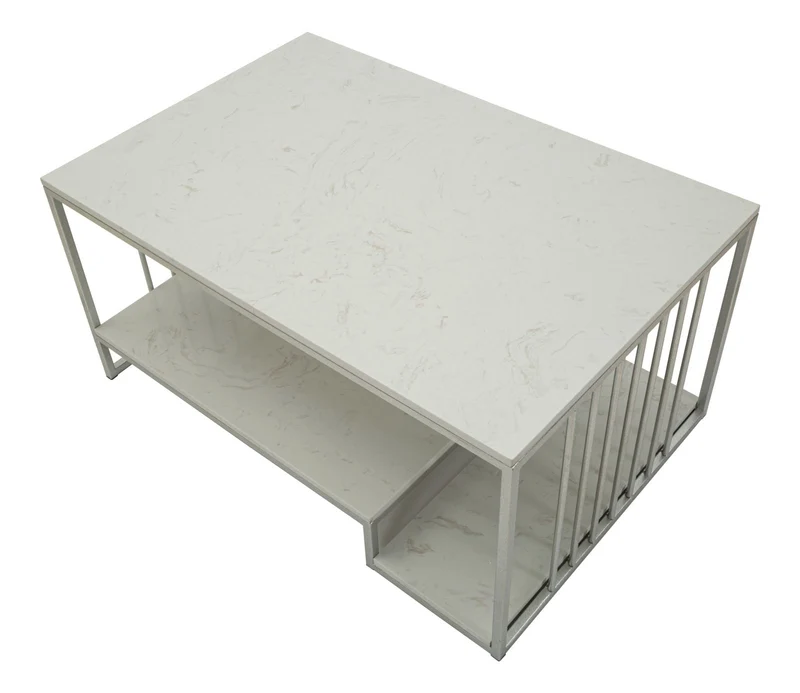 Tavolino da caffè con doppio piano effetto marmo 90x60x45 - KAYSERI