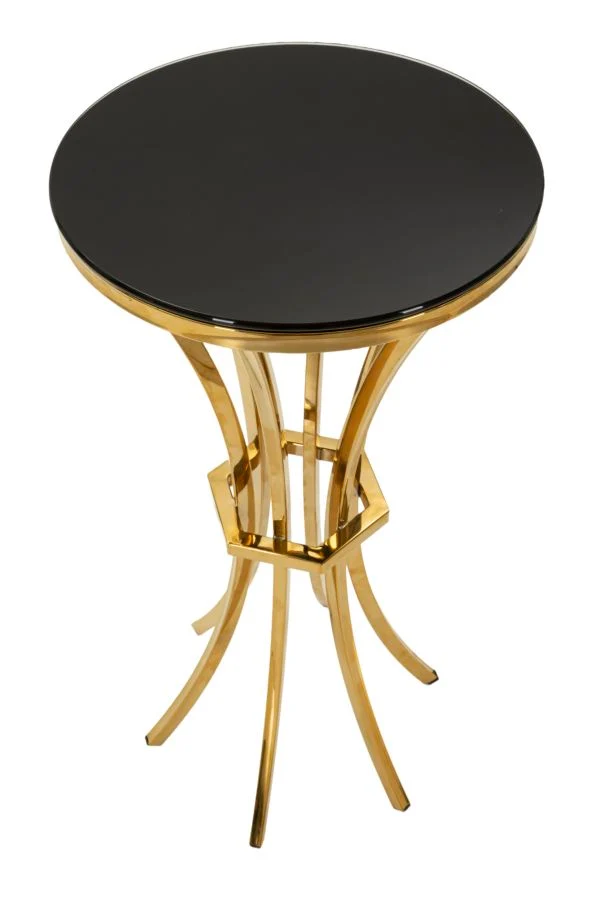 Tavolino Alto Rotondo con Piano in Vetro e Gambe Dorate - SHANTY