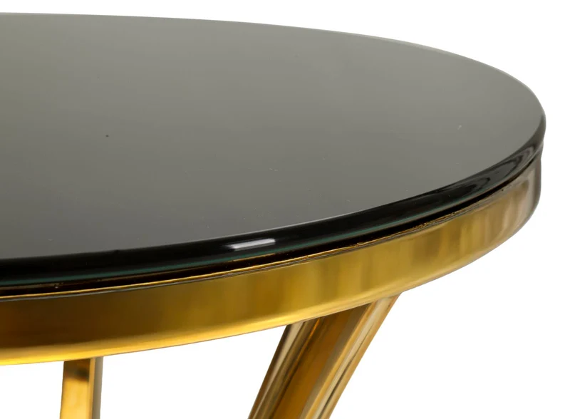 Tavolino Alto Rotondo con Piano in Vetro e Gambe Dorate - SHANTY