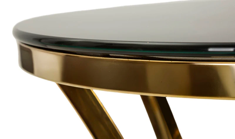 Tavolino Alto Rotondo con Piano in Vetro e Gambe Dorate - SHANTY