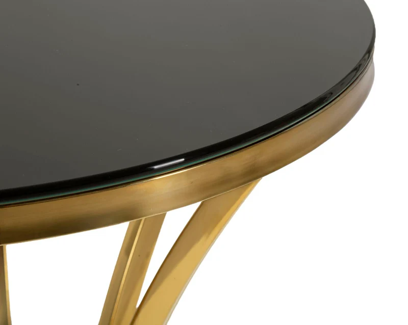 Tavolino Alto Rotondo con Piano in Vetro e Gambe Dorate - SHANTY