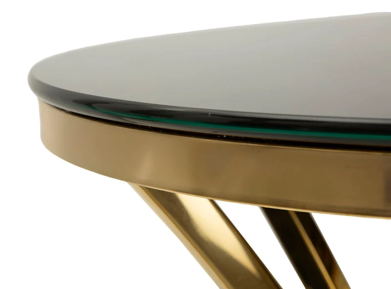 Tavolino Alto Rotondo con Piano in Vetro e Gambe Dorate - SHANTY