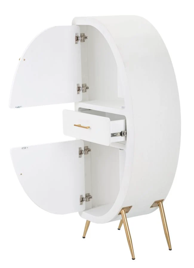 Mobiletto 2 Ante con Cassetto in Legno Bianco Gambe Dorate - VENUS