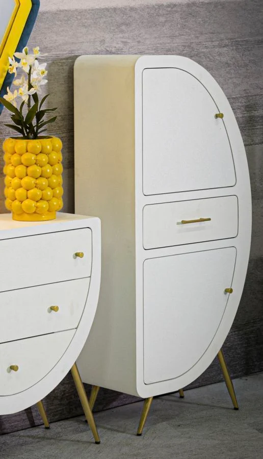 Mobiletto 2 Ante con Cassetto in Legno Bianco Gambe Dorate - VENUS