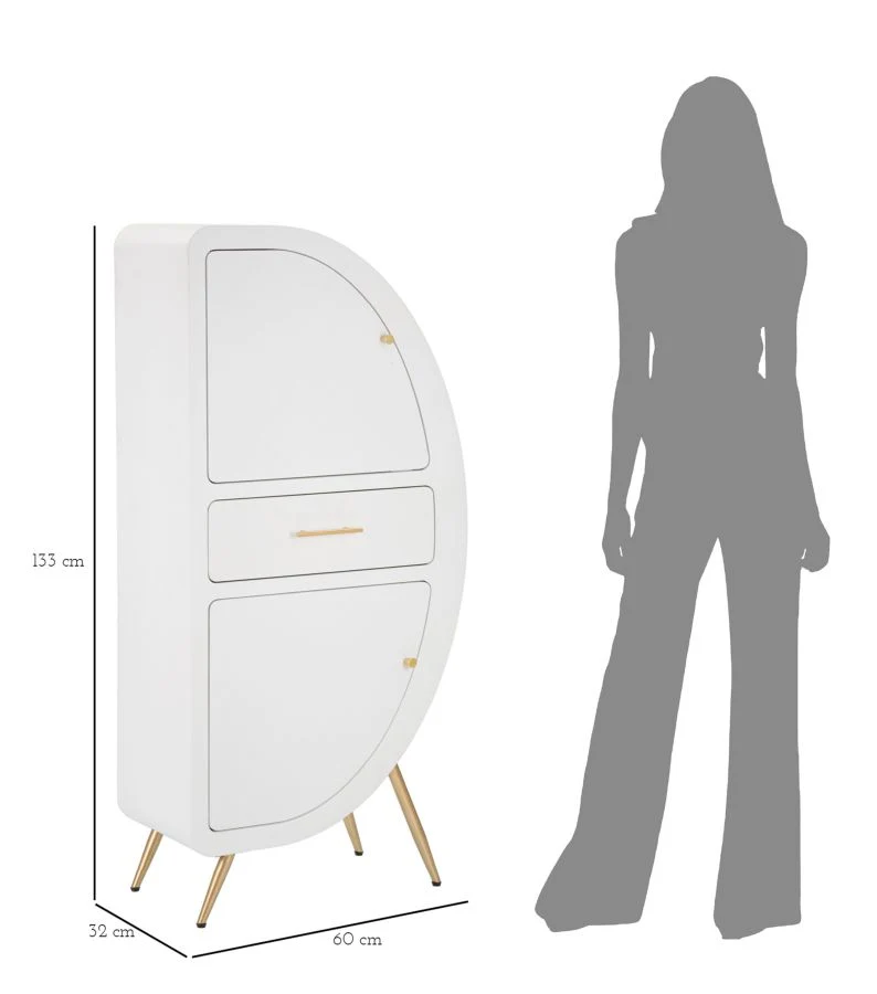 Mobiletto 2 Ante con Cassetto in Legno Bianco Gambe Dorate - VENUS