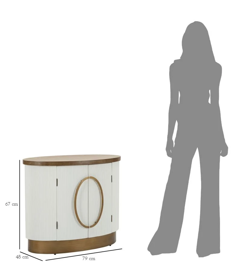 Mobiletto 2 Ante in Legno Bianco con Decorazioni in Rilievo 79x48x67 cm - TOLOSA