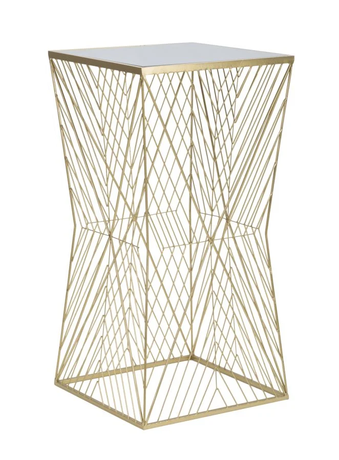 Tavolino Portatelefono Quadrato in Metallo Dorato con Piano Specchio - LINES 4