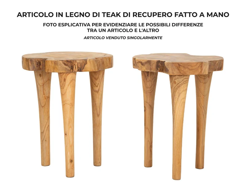 Sgabello rotondo in legno di teak riciclato 35x45 cm - KURSI