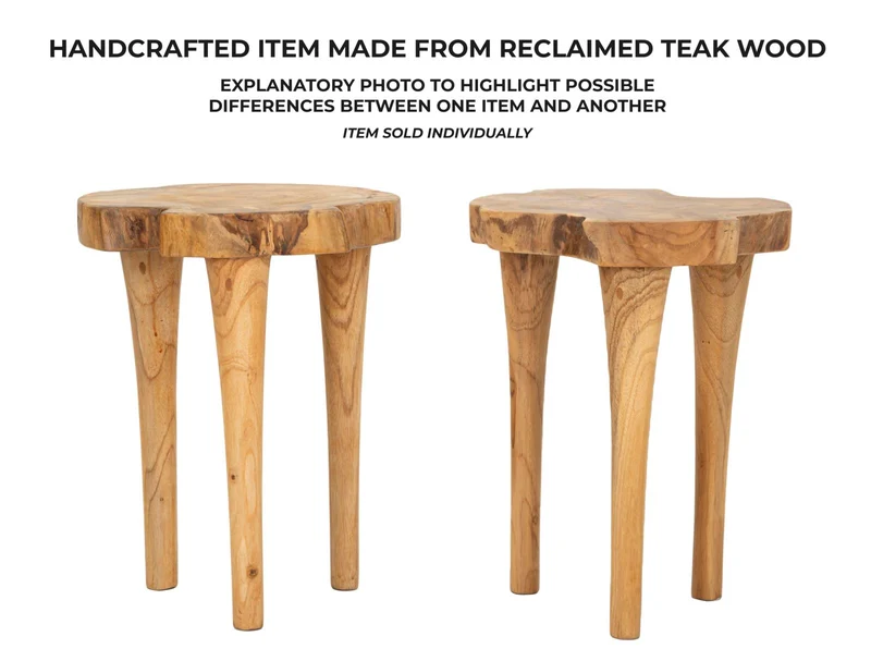 Sgabello rotondo in legno di teak riciclato 35x45 cm - KURSI