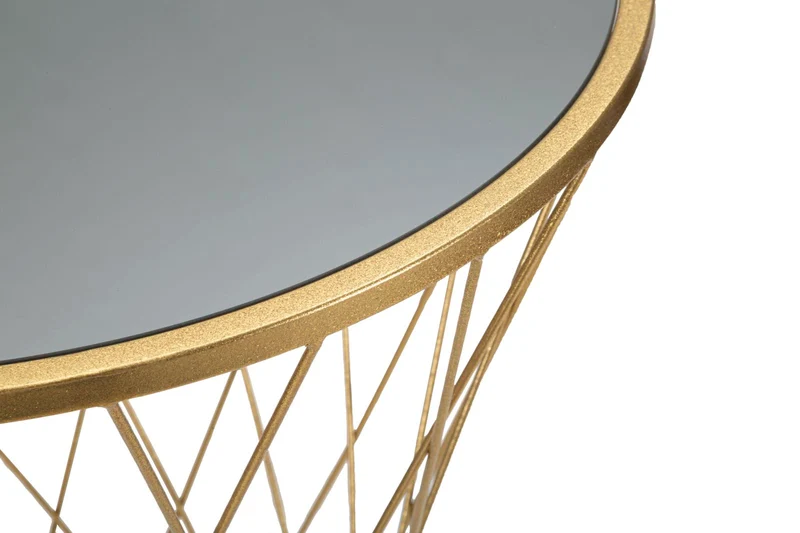 Tavolino rotondo in metallo dorato con piano in vetro specchio - TOWER NEW