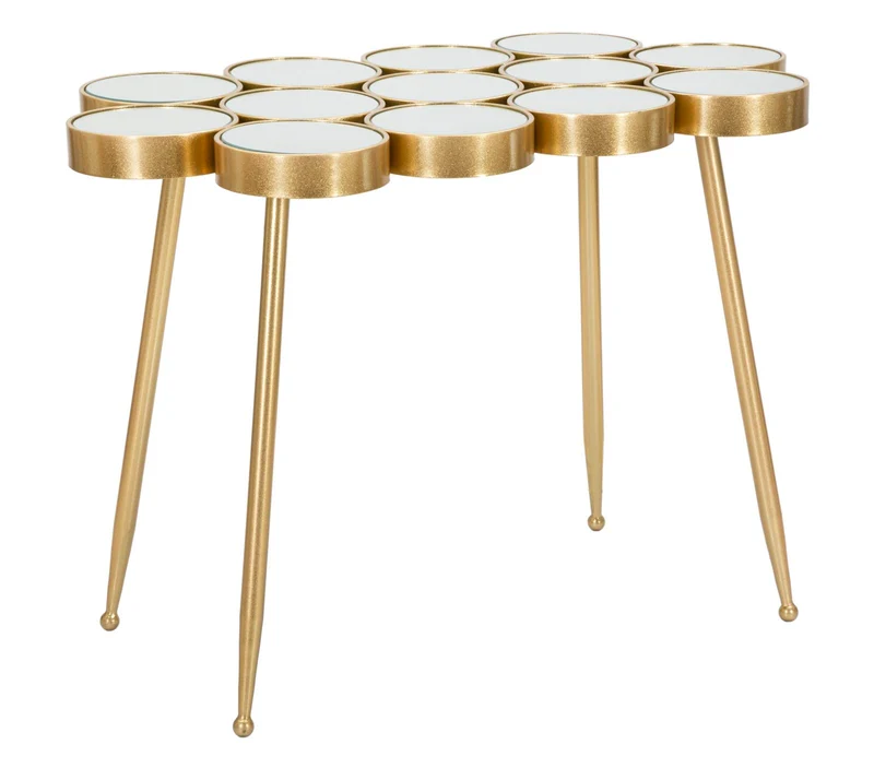 Tavolino in metallo dorato con piano in vetro specchiato - BUTTLE