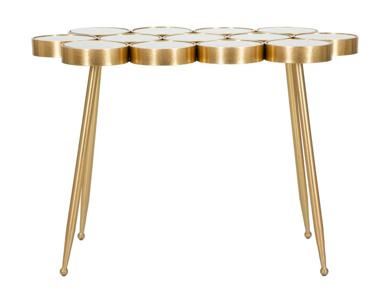 Tavolino in metallo dorato con piano in vetro specchiato - BUTTLE