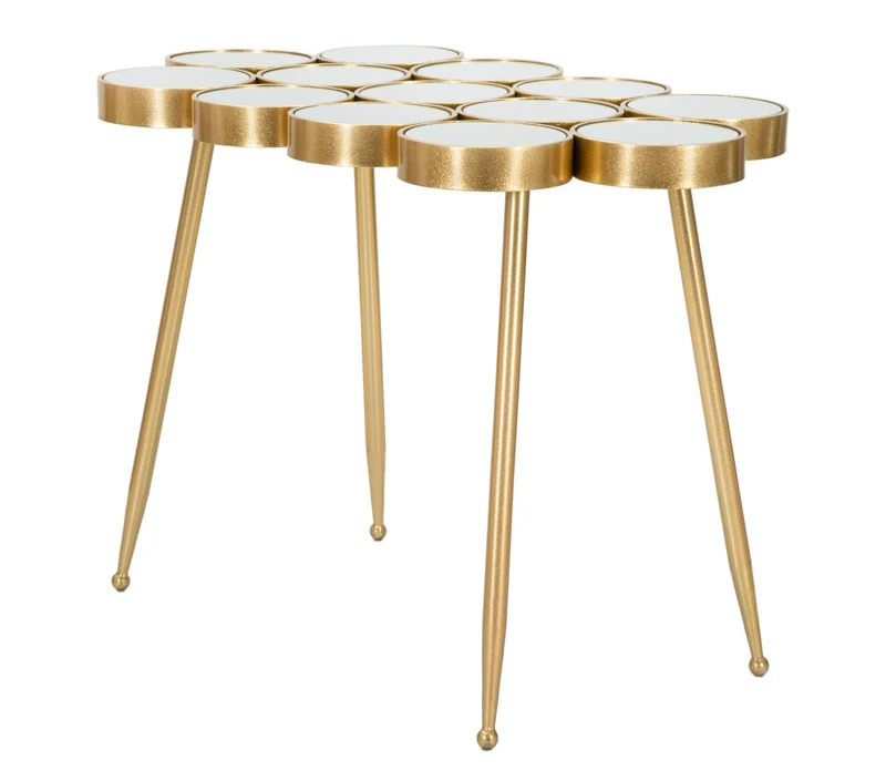 Tavolino in metallo dorato con piano in vetro specchiato - BUTTLE