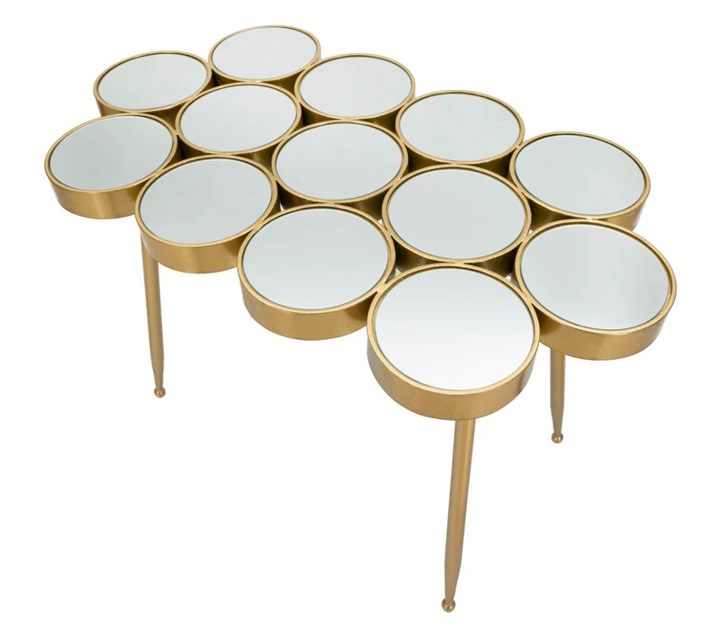 Tavolino in metallo dorato con piano in vetro specchiato - BUTTLE