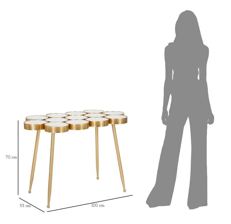 Tavolino in metallo dorato con piano in vetro specchiato - BUTTLE