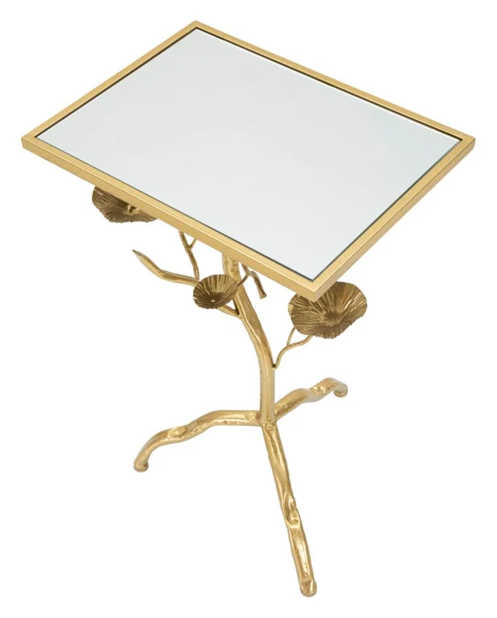 Tavolino in metallo dorato con piano in vetro specchio 40x60 cm - TISTY