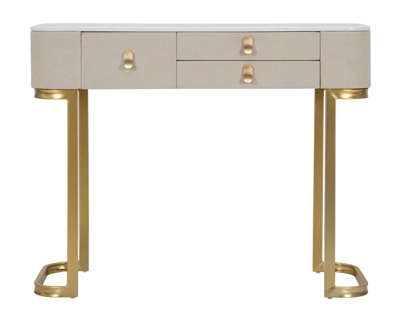 Console 3 Cassetti in Tessuto con Piano Effetto Marmo e Dettagli Oro - BEAUTY