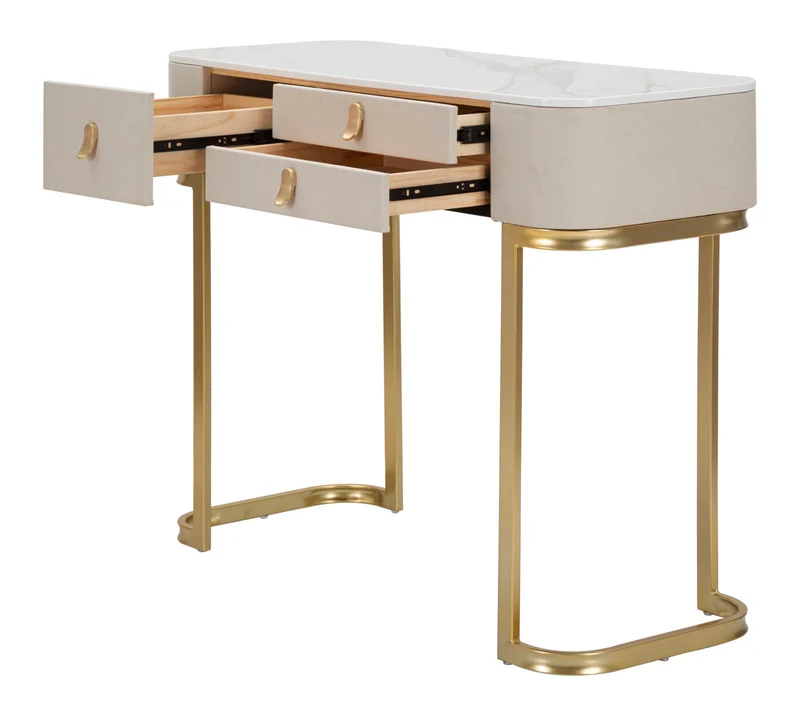 Console 3 Cassetti in Tessuto con Piano Effetto Marmo e Dettagli Oro - BEAUTY