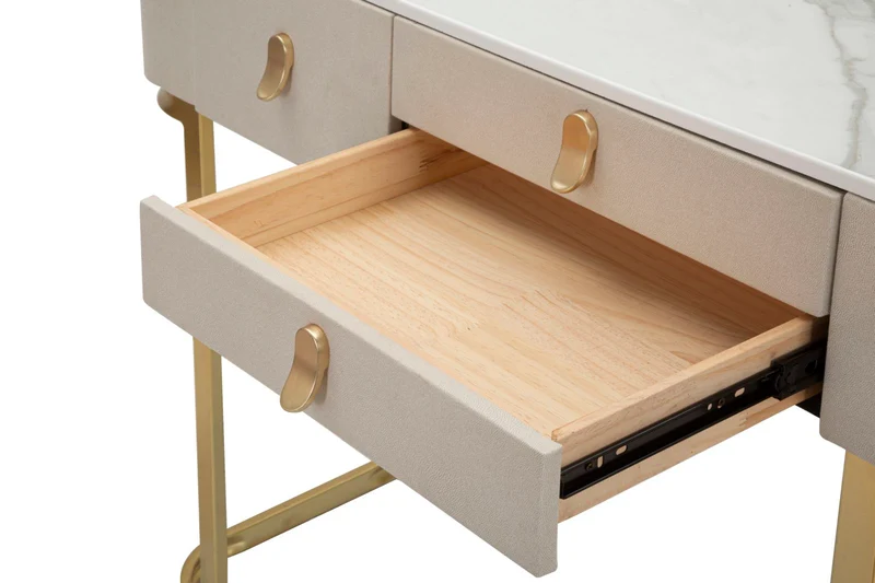 Console 3 Cassetti in Tessuto con Piano Effetto Marmo e Dettagli Oro - BEAUTY