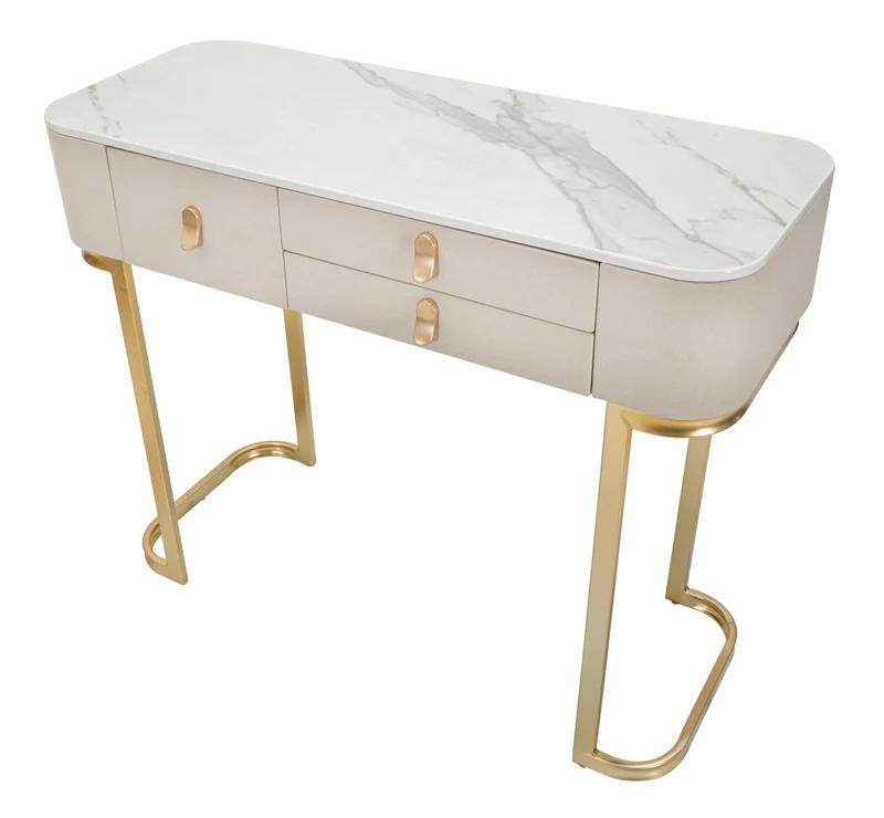 Console 3 Cassetti in Tessuto con Piano Effetto Marmo e Dettagli Oro - BEAUTY
